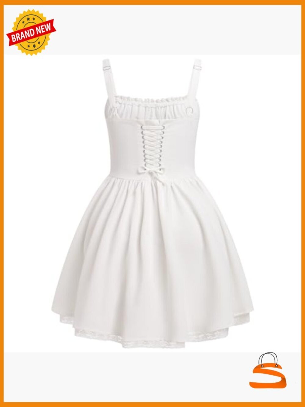 Corset Mini Dress Ruffle Backless Sundress Spaghetti Strap Low Cut - Picture 3 of 6